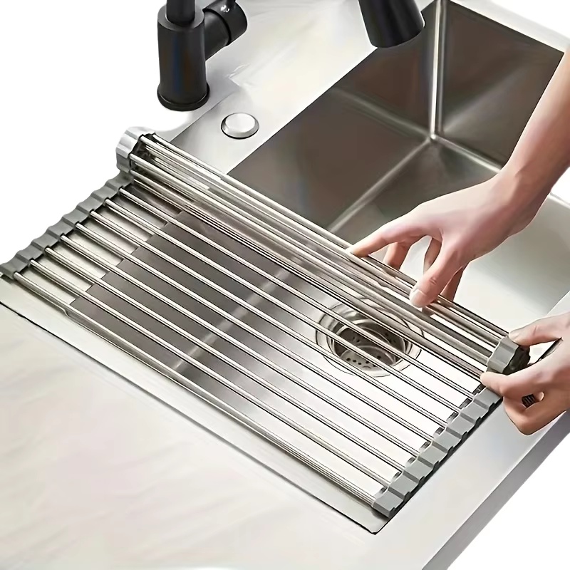 Server Rack Shelf - 1pc 折りたたみ式ステンレス鋼食器水切りラックロールアップ食器乾燥ラック棚キッチンシンクホルダーオーガナイザーボウル食器プレート