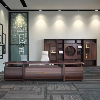 Office Tech Management - モダンなオフィス家具デスク、ハイテクエグゼクティブデスク、社長用L字型マネージャーCEOオフィスデスク
