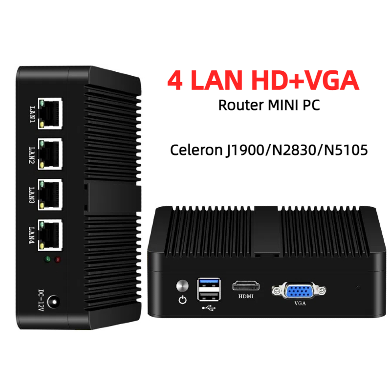 Thin Client Mini Pc - ファンレスミニPC 4イーサネット Celeron J1900/N2830 ファイアウォールルーター PfSense/Windows/OpenWrt/Debian対応