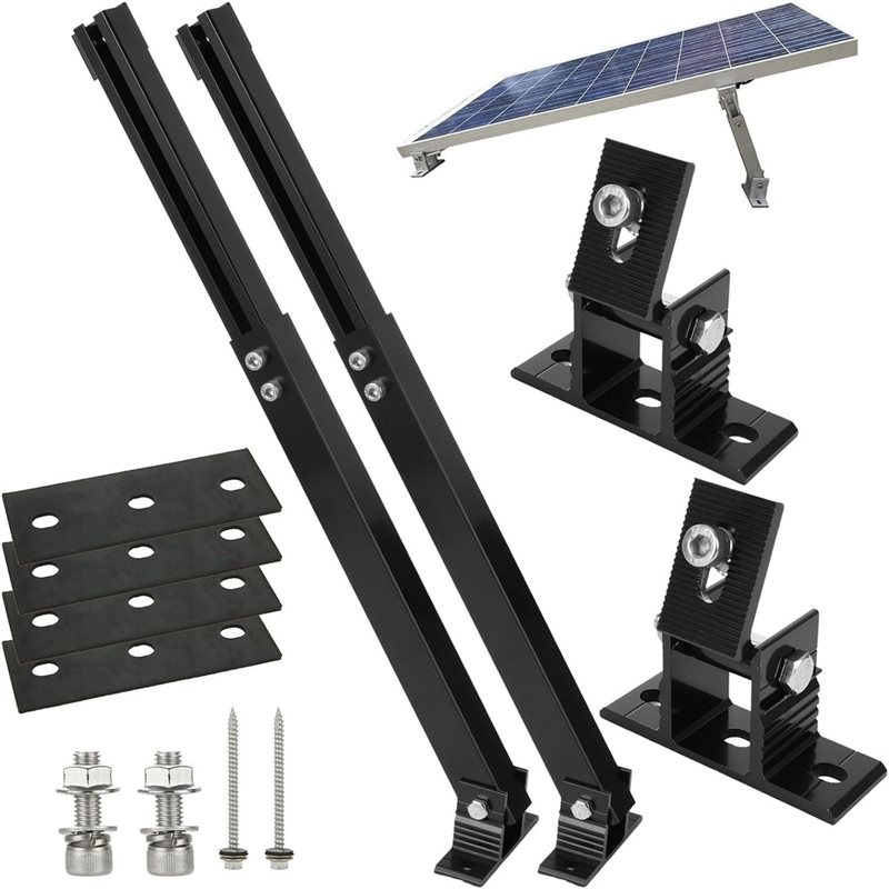 Flat Panel Mount Tilt - ABMH-ソーラーパネル取り付けブラケット 調整可能な傾斜角 アルミ合金製 平らな表面の屋根、RV、ボート、オフグリッド用（取り付け部品のみ）