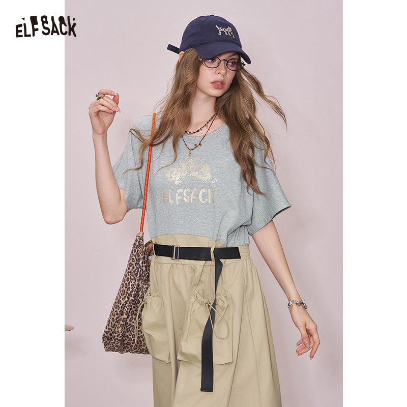 Office Tech Wear - ELFSACK 2025夏新作 Y2Kテックウェア ユーティリティドレス グラフィックプリント カラーブロック